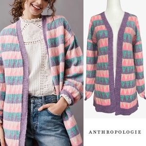Anthropologie Purple and Pink Geometric Sweater